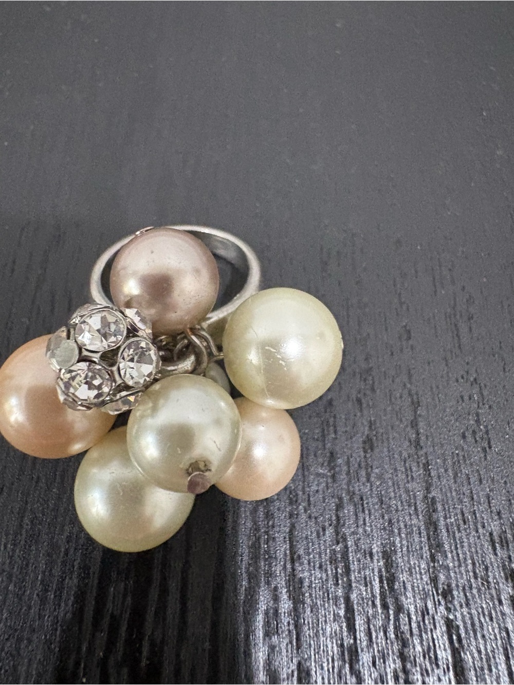 Cluster Pearl and Crystal Statement Ring - Multi-Color (size 7-8)